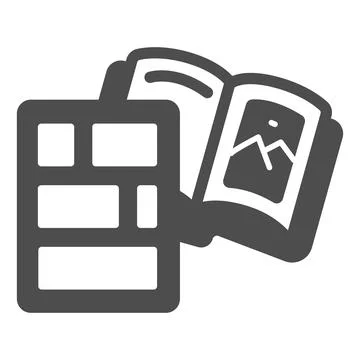 Book with pictures solid icon, children book day concept, comic strip book with 스톡 일러스트