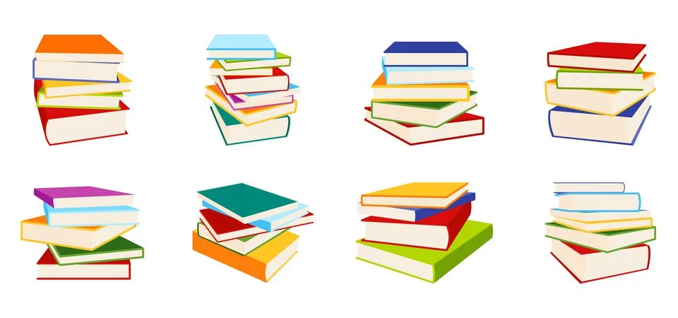 Book pile stack heap vintage modern style flat set Stock Illustration