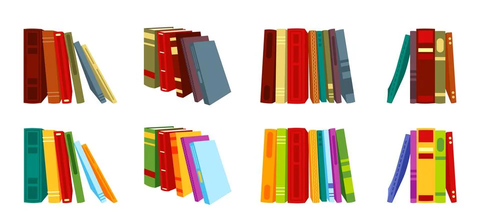 Book pile stack heap vintage modern style flat set Stock Illustration