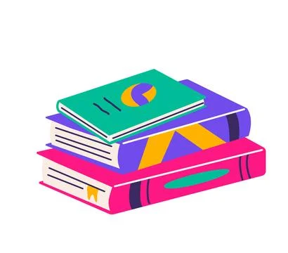 Book pile vector illustration. Stack of books with copybook at the top isolated Stock Illustration