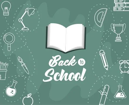 Book with protractor and erlenmeyer flask supplies Stock Illustration