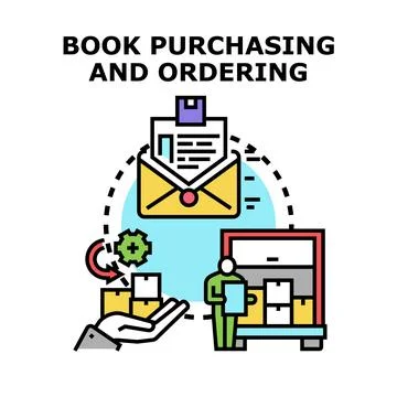Book purchasing and ordering process concept illustration Stock Illustration
