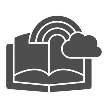 Book with rainbow and cloud solid icon, fairytale concept, book with fairy tale 스톡 일러스트