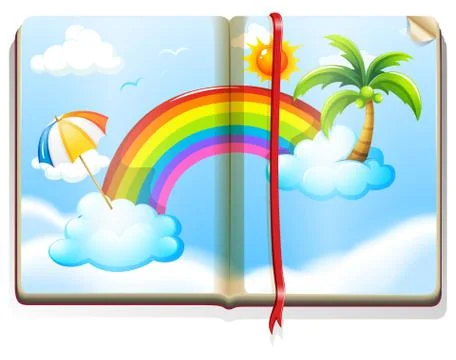 Book with rainbow in the sky Illustrazione stock