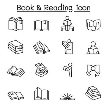 Book &amp; Reading icons set in thin lines tyle Stock Illustration