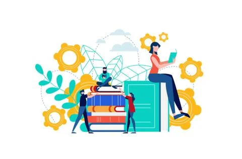 Book reading people for exam study or group work Stock Illustration