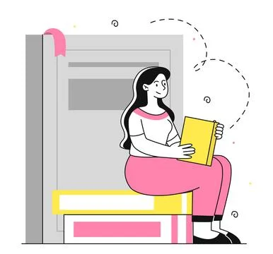 Book reading vector linear concept Stock Illustration