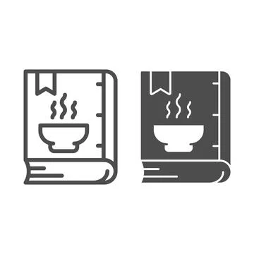 Book with recipes line and solid icon, Diet concept, Cookbook sign on white 스톡 일러스트