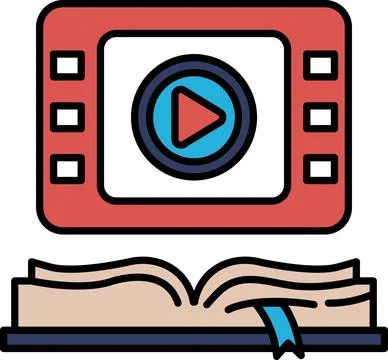 A book with a red and blue screen with a play button on it Stock Illustration
