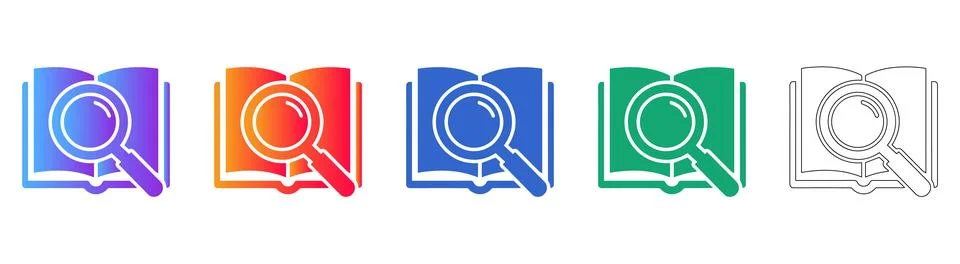 Book Research and Knowledge Discovery Icon Set 스톡 일러스트