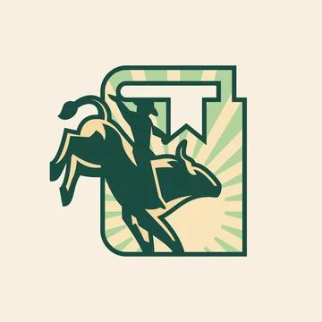 Book Rodeo Logo. Vector illustration of a cowboy riding a bull. Stock Illustration