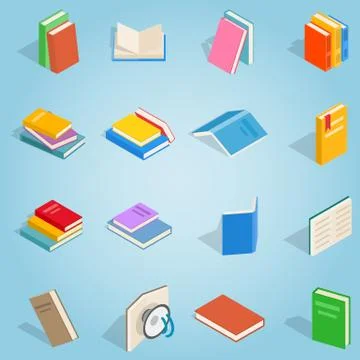 Book set icons, isometric 3d style 스톡 일러스트