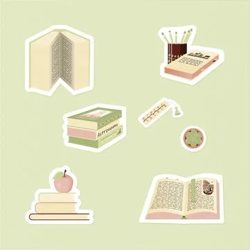 Book SET of seven stickers light green Stock Illustration