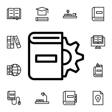 Book, settings flat vector icon in books pack 스톡 일러스트
