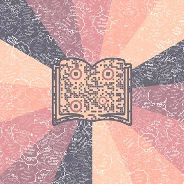 Book shaped QR code in geometric shapes in colorful hues Stock Illustration