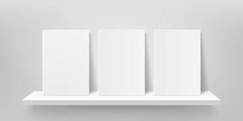 Book shelf mockup. Vector bookshelf wall, book front covers, gallery shop she Stock Illustration