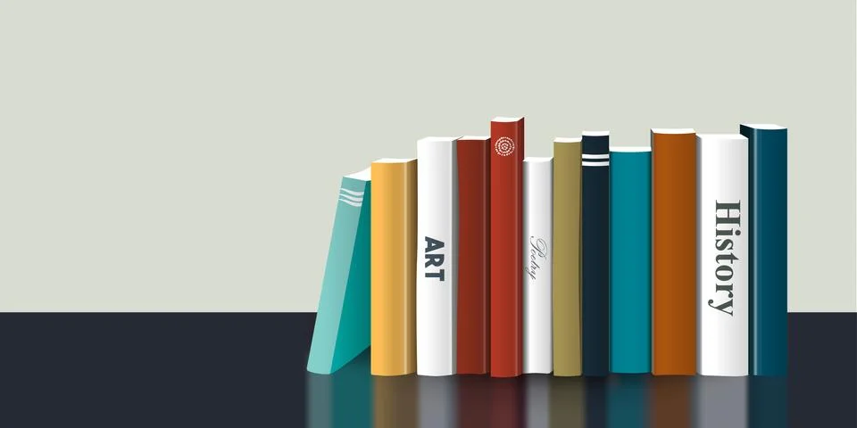 Book shelf. Realistic 3D Vector illustration. Color design. Bookstore indoor. Stock Illustration