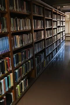 Book shelves in a library Stock Photos