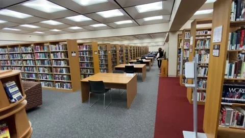 Book Shelves in Public Library Stock Footage 174409387