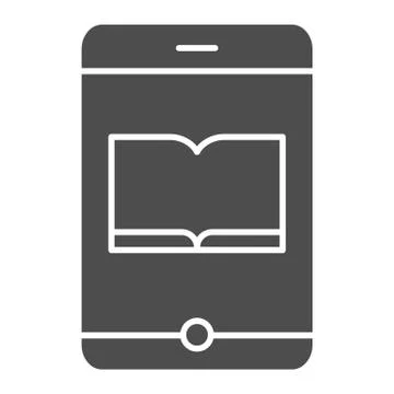 Book on smartphone solid icon. Electronic book vector illustration isolated on Stock Illustration