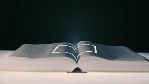 A book in smoke, rotating increasing rectangle move across the pages Stock Footage 313211780