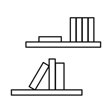 Book spines on a bookshelf in flat style. Stack of books and magazines. Home  Stock Illustration