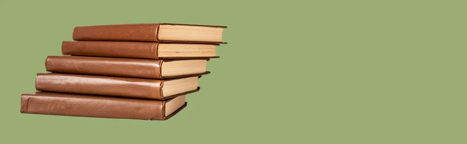Book stack, ad banner with green background and abstract classic literature i Foto stock