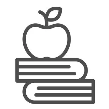 Book stack and apple, knowledge, study, learn line icon, education concept 스톡 일러스트