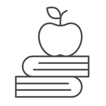 Book stack and apple, knowledge, study, learn thin line icon, education concept Ilustración de archivo