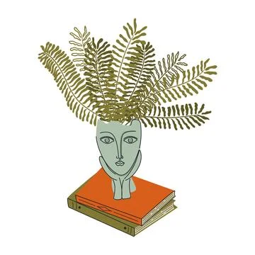 Book stack and houseplant isolated on transparent background Stock Illustration