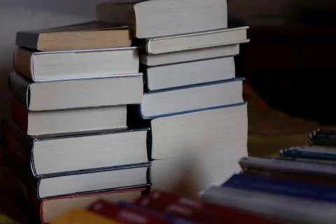 Book stack close up, educational learning Foto stock