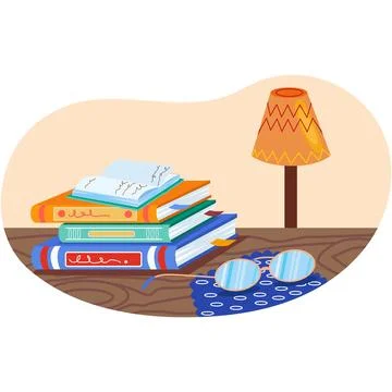 Book stack on desk table workplace vector Stock Illustration