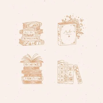 Book stack with flowers set beige Illustrazione stock