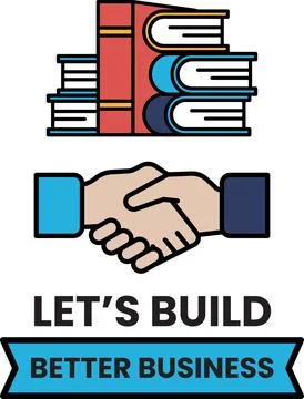 A book stack with a handshake in the middle 스톡 일러스트