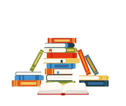 Book stack. Huge pile of books and encyclopedias, education and success conce Stock Illustration