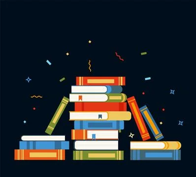Book stack. Huge pile of books and encyclopedias, education and success conce 스톡 일러스트