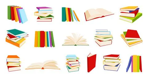 Book stack icon isometric education color flat set Stock Illustration