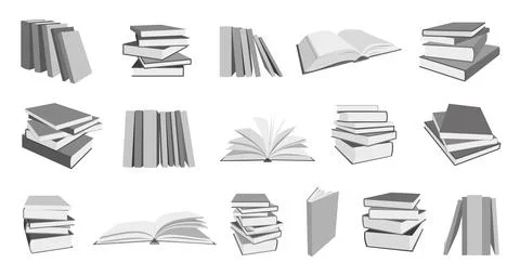 Book stack isometric education monochrome flat set Stock Illustration