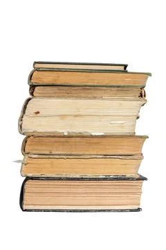 Book stack - page edges of an old closed hardcover books Stock Photos