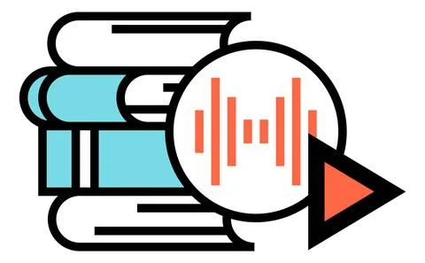 Book stack with play sound sign. Audiobook icon Stock Illustration