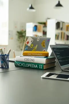 Book Stack on Table in School Foto stock