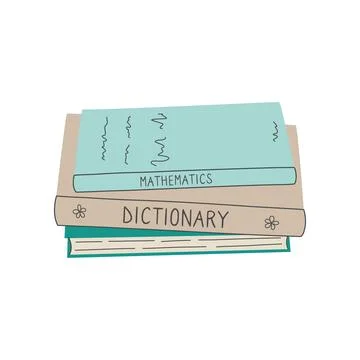 Book stack, textbooks and dictionary. School supplies, home library. Stock Illustration