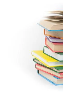 Book stacking. Open book, hardback books on white background. Back to schoo.. Stock Photos