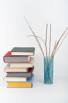 Book stacking. Open book, hardback books white background. Back to school. .. Stock Photos