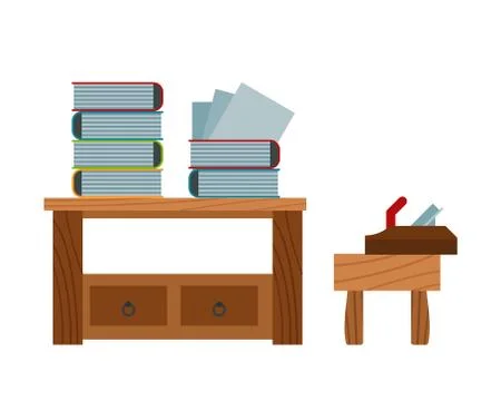 Book stacking table and plane on chair vector 스톡 일러스트