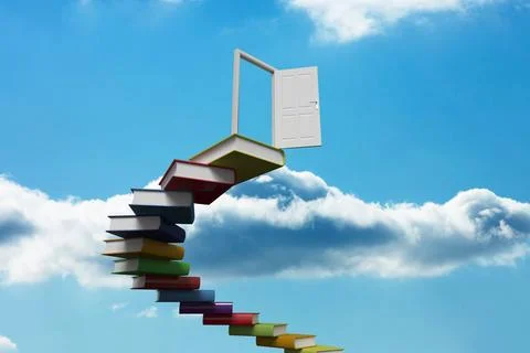 Book steps leading to door against sky Stock Illustration