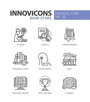 Book store - modern color vector single line icon set Stock Illustration