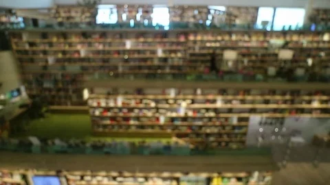 Book store or library and people walk abstract blur Stock Footage 80902331