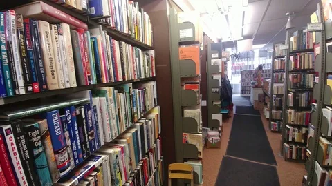 Book Store - Used Book Store - Pan of Shelves Stock Footage 121598372