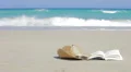 Book, sunglasses and straw hats on the beach. Relax concept HD Footage